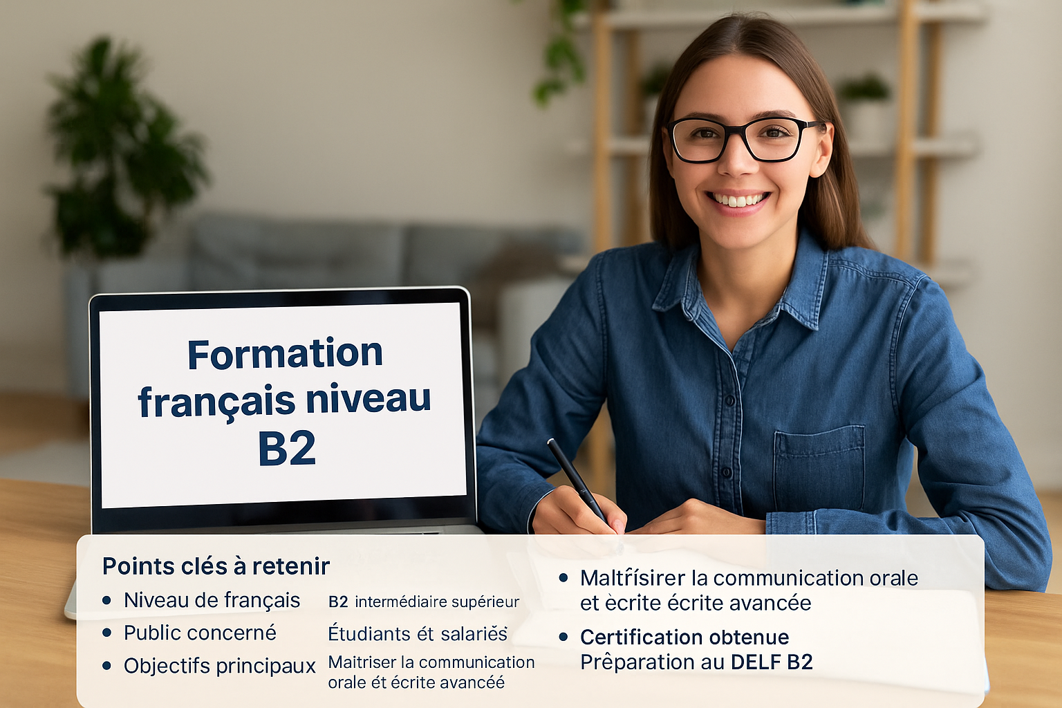 formation français niveau B2, cours en ligne interactifs, expression orale avancée, compréhension écrite approfondie, préparation DELF B2, vocabulaire professionnel, grammaire complexe, immersion linguistique, tutorat individuel, exercices interactifs, progression rapide, ressources multimédias, atelier conversation, soutien pédagogique, modules didactiques, suivi personnalisé, évaluation continue, pratique autonome, nos formations