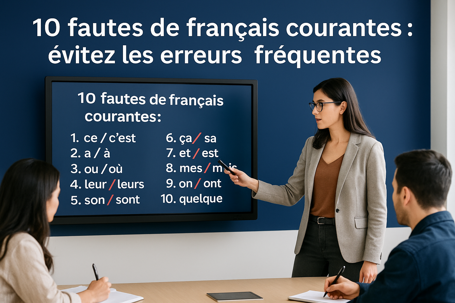 Illustration des erreurs de français fréquentes à éviter à l’écrit comme à l’oral : orthographe, grammaire, conjugaison.